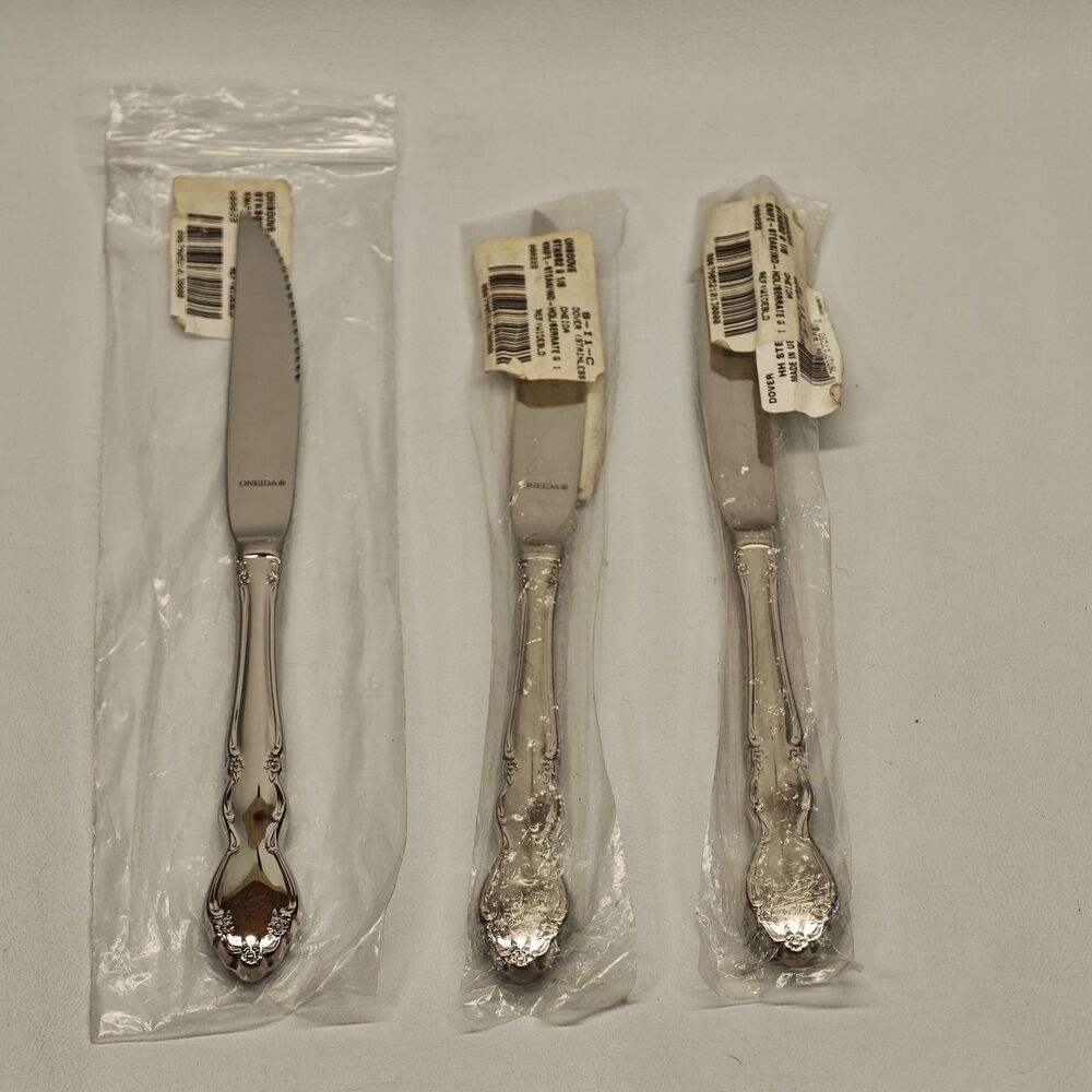 Oneida Dover Stainless Steel Steak Knives Set of 3 Floral Replacement Flatware